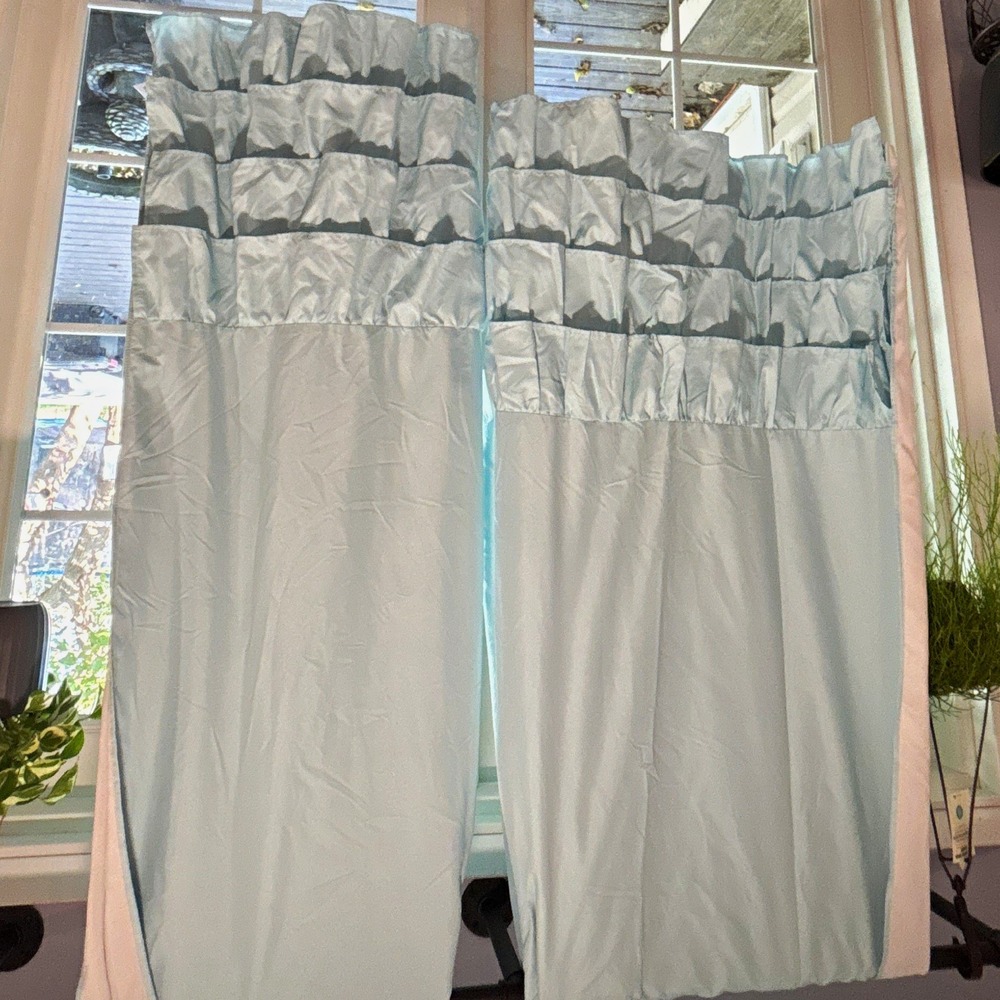 2 Kohl's The Big One Kids Ruffled Rod Pocket Curtain Panels, Blue, 40 x 80"